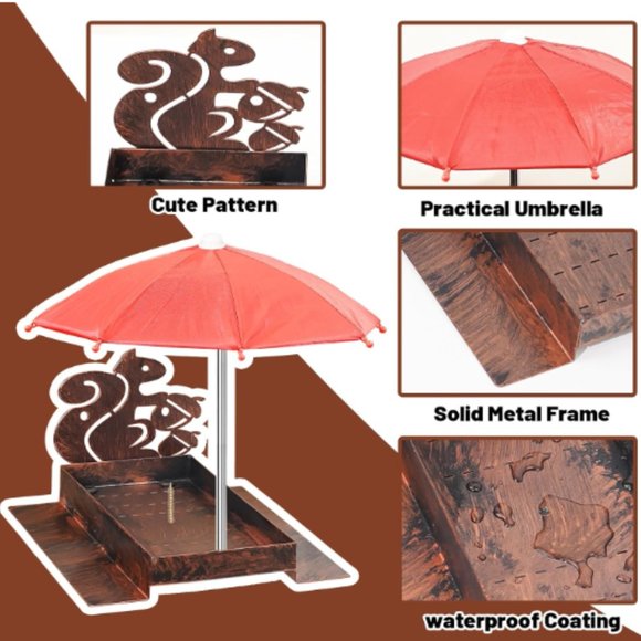 Squirrel & Chipmunk Miniature Metal Picnic Table w/Corn Cob Holder & Umbrella - Picture 3 of 11